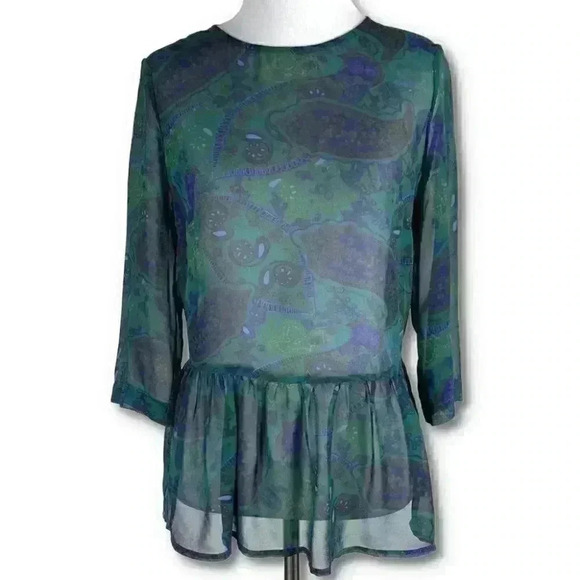 Vince Tops - Vince Womens top size M multicolored 100% silk Paisley sheer peplum